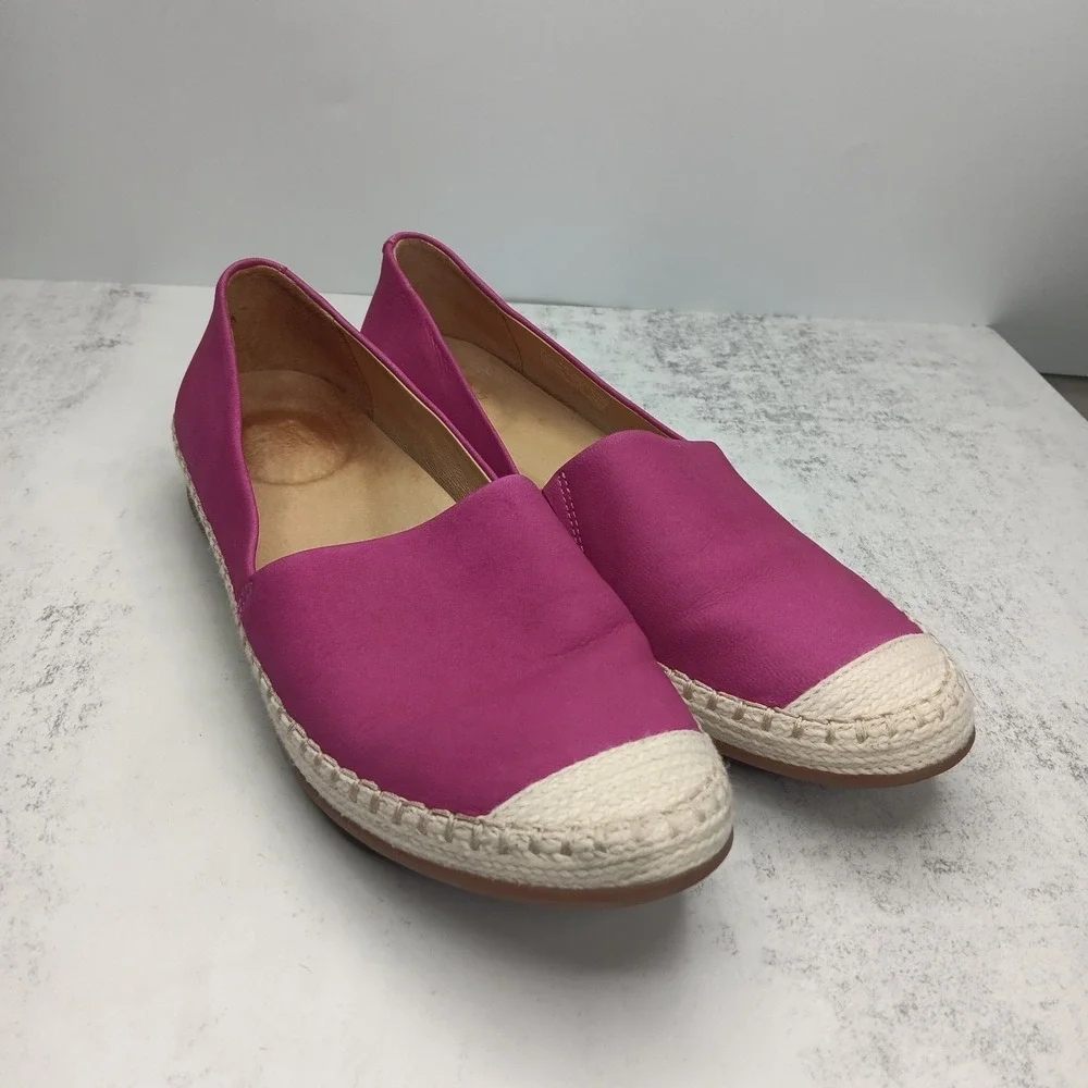 Dansko Lesley Espadrille Flats 40 9.5 Fuschia Leather SlipOn Boho Modern Comfort